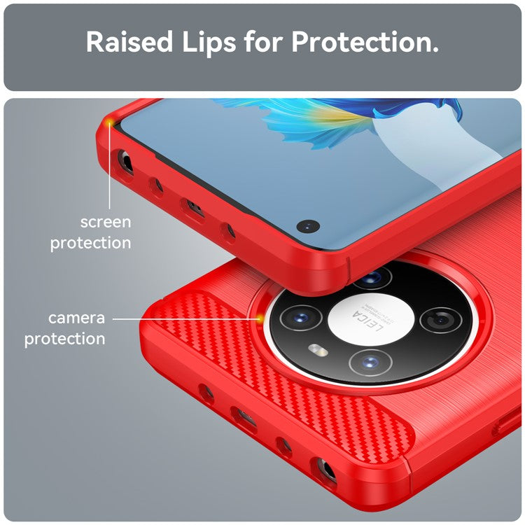For Huawei Mate 40E / Mate 40 Case Slim-Fit Carbon Fiber Texture Phone Cover TPU Shell - Red