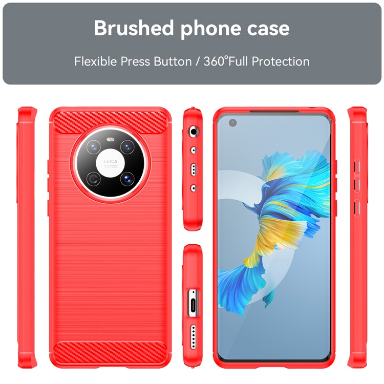 For Huawei Mate 40E / Mate 40 Case Slim-Fit Carbon Fiber Texture Phone Cover TPU Shell - Red