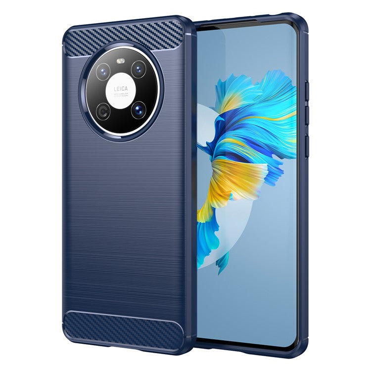 For Huawei Mate 40E / Mate 40 Case Slim-Fit Carbon Fiber Texture Phone Cover TPU Shell - Blue