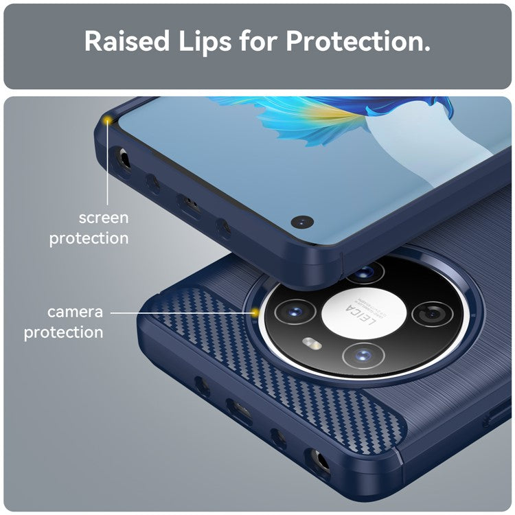 For Huawei Mate 40E / Mate 40 Case Slim-Fit Carbon Fiber Texture Phone Cover TPU Shell - Blue
