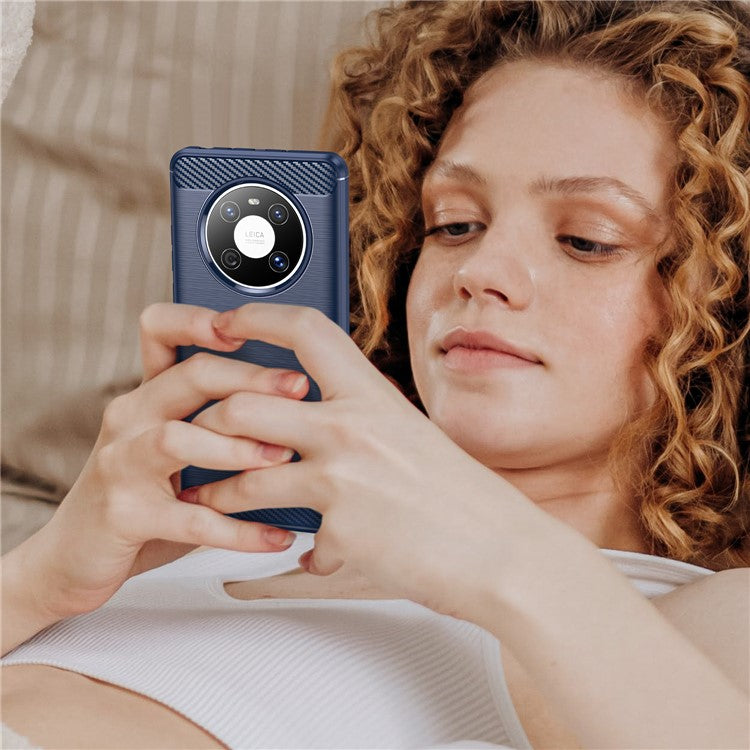 For Huawei Mate 40E / Mate 40 Case Slim-Fit Carbon Fiber Texture Phone Cover TPU Shell - Blue