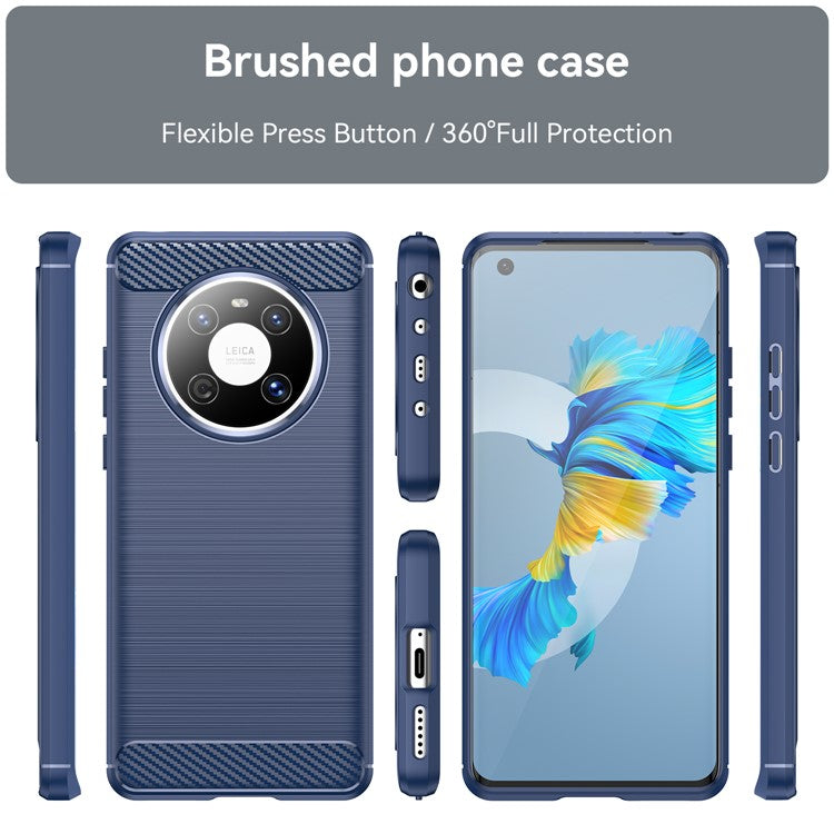 For Huawei Mate 40E / Mate 40 Case Slim-Fit Carbon Fiber Texture Phone Cover TPU Shell - Blue