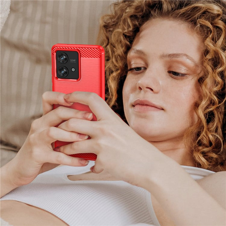 TPU Phone Shell for Motorola Edge 40 Neo 5G Case Carbon Fiber Texture Cover - Red