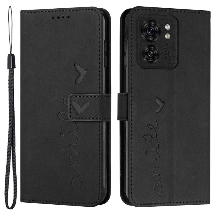 Wallet Stand Anti-drop Cover For Motorola Edge 40 5G Case Skin-touch Heart Imprinted PU Leather Shell - Black