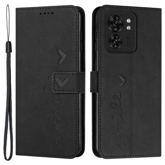 Wallet Stand Anti-drop Cover For Motorola Edge 40 5G Case Skin-touch Heart Imprinted PU Leather Shell - Black