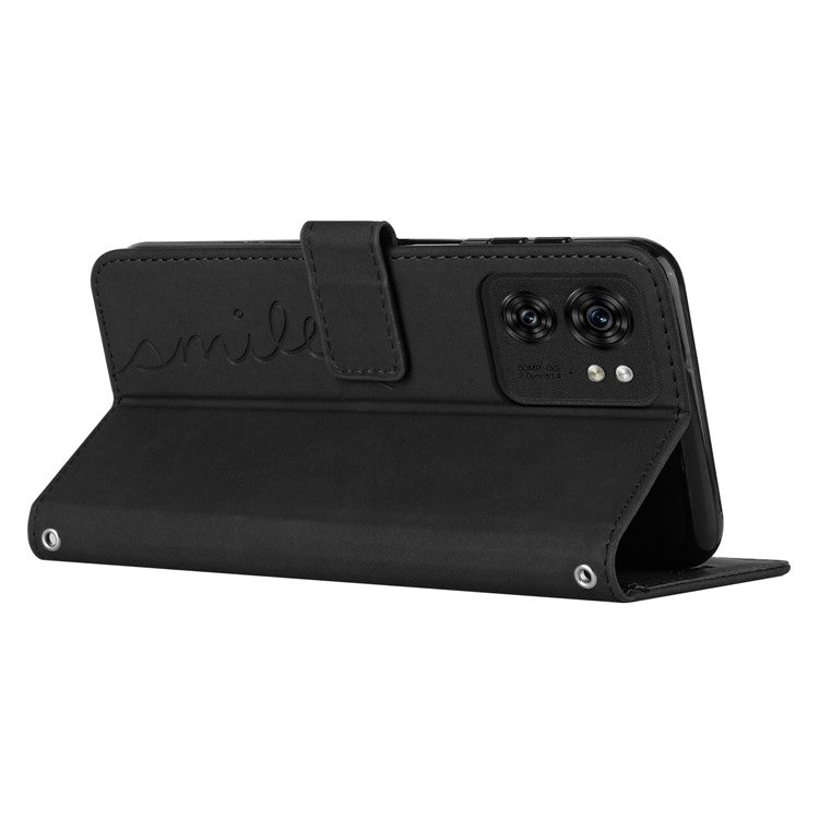 Wallet Stand Anti-drop Cover For Motorola Edge 40 5G Case Skin-touch Heart Imprinted PU Leather Shell - Black