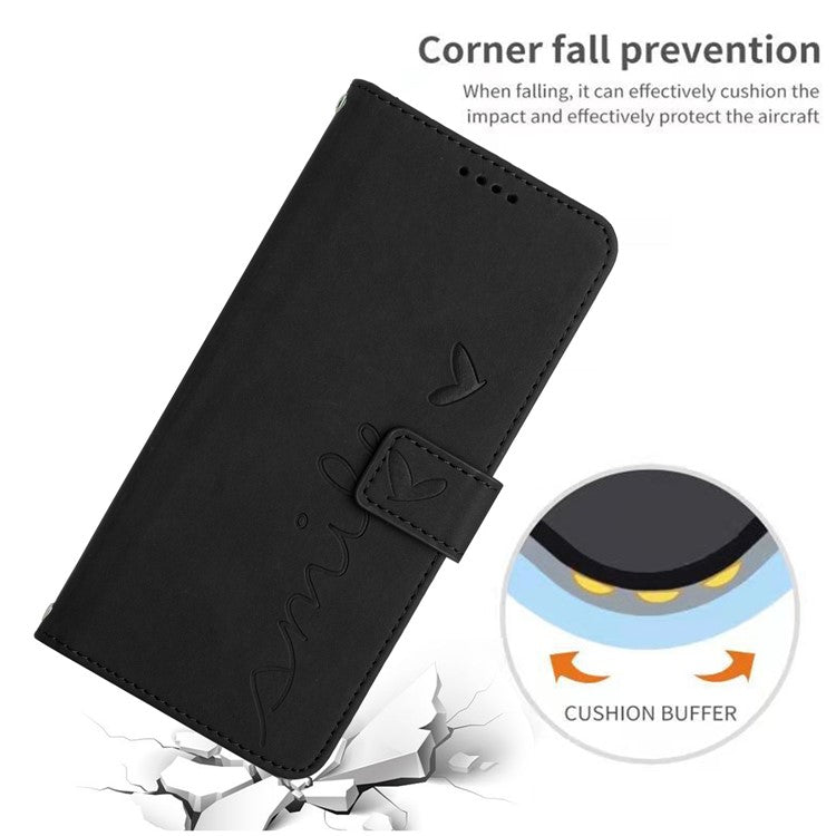 Wallet Stand Anti-drop Cover For Motorola Edge 40 5G Case Skin-touch Heart Imprinted PU Leather Shell - Black