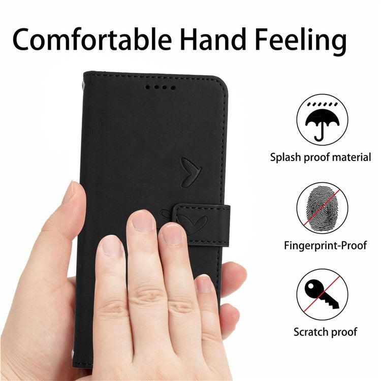 Wallet Stand Anti-drop Cover For Motorola Edge 40 5G Case Skin-touch Heart Imprinted PU Leather Shell - Black