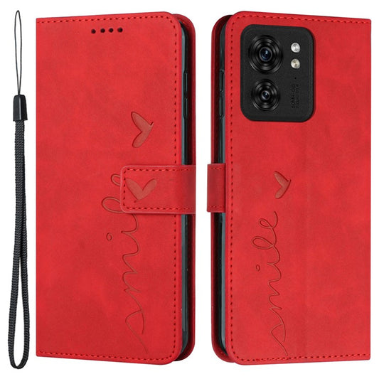 Wallet Stand Anti-drop Cover For Motorola Edge 40 5G Case Skin-touch Heart Imprinted PU Leather Shell - Red