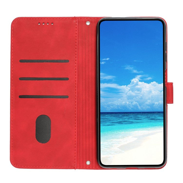 Wallet Stand Anti-drop Cover For Motorola Edge 40 5G Case Skin-touch Heart Imprinted PU Leather Shell - Red