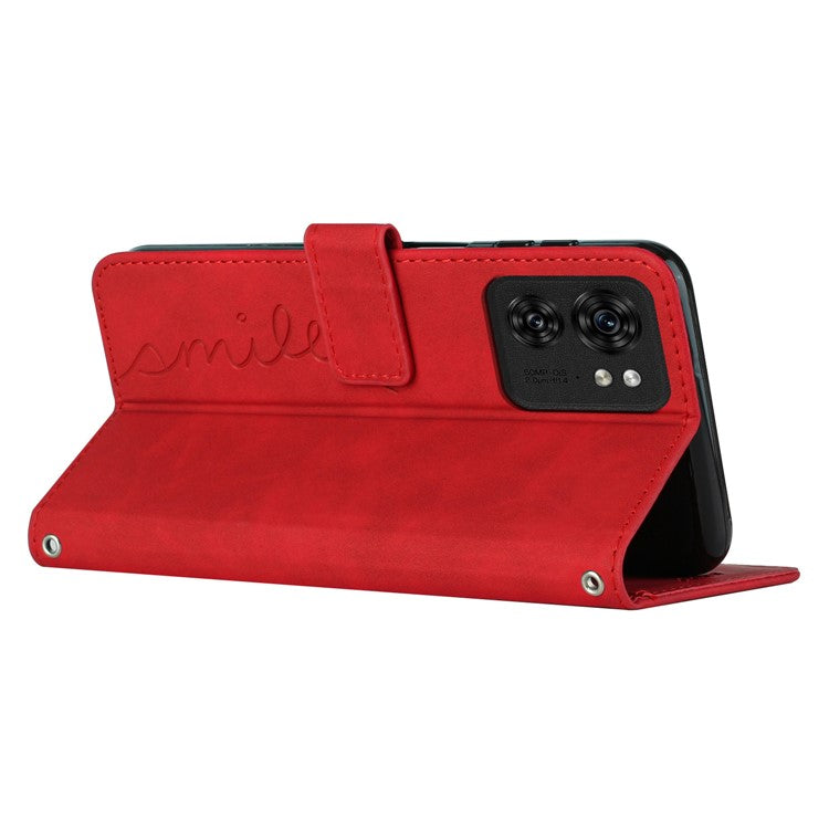 Wallet Stand Anti-drop Cover For Motorola Edge 40 5G Case Skin-touch Heart Imprinted PU Leather Shell - Red