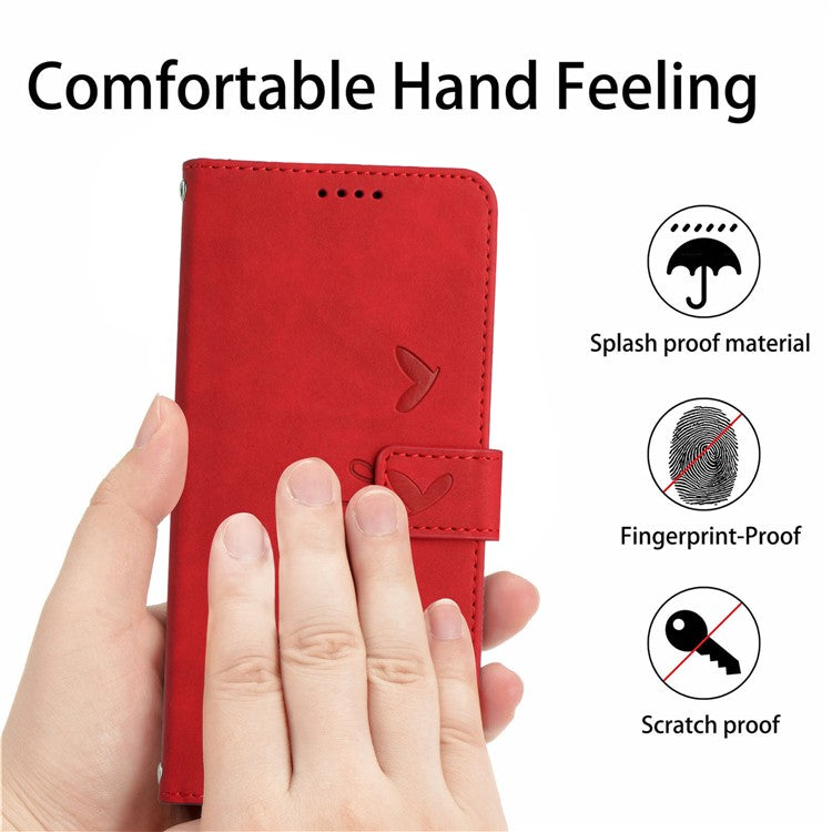 Wallet Stand Anti-drop Cover For Motorola Edge 40 5G Case Skin-touch Heart Imprinted PU Leather Shell - Red