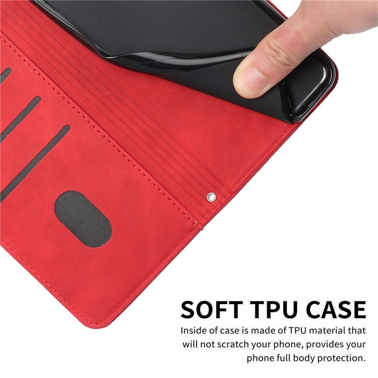 Wallet Stand Anti-drop Cover For Motorola Edge 40 5G Case Skin-touch Heart Imprinted PU Leather Shell - Red