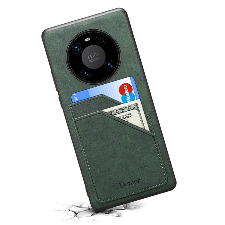 DENIOR For Huawei Mate 60 Pro / 60 Pro+ Case Dual Card Slots PU Leather+TPU+PC Phone Cover - Green