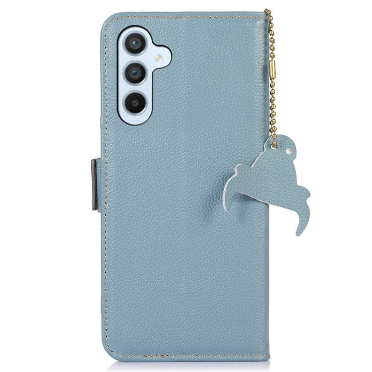For Samsung Galaxy A05s 4G Case RFID Blocking Phone Wallet Case Genuine Cow Leather Cover - Blue