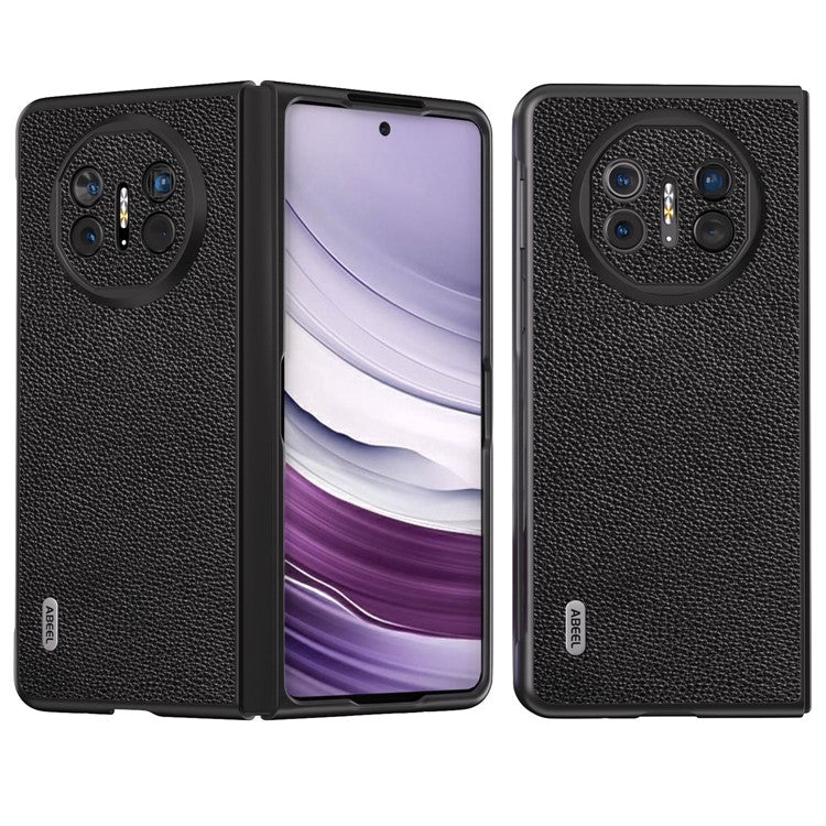 ABEEL For Huawei Mate X5 Case Litchi Texture Genuine Cow Leather+PC Cover - Black
