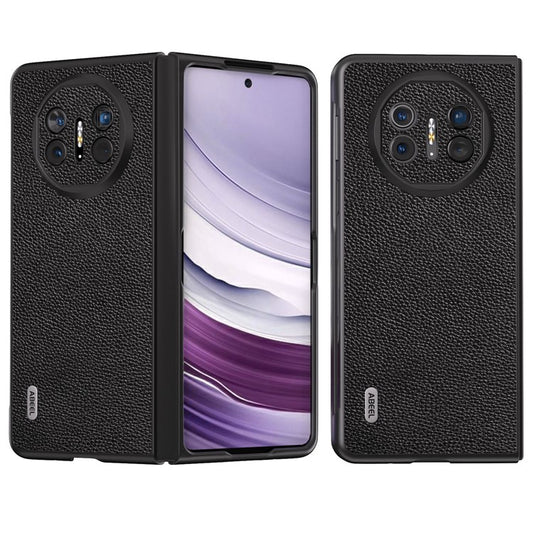 ABEEL For Huawei Mate X5 Case Litchi Texture Genuine Cow Leather+PC Cover - Black
