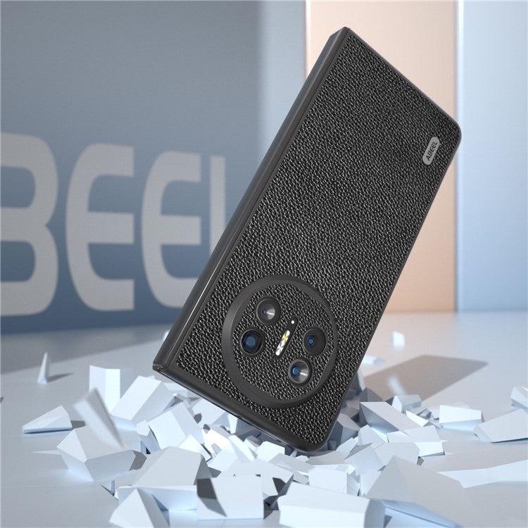 ABEEL For Huawei Mate X5 Case Litchi Texture Genuine Cow Leather+PC Cover - Black
