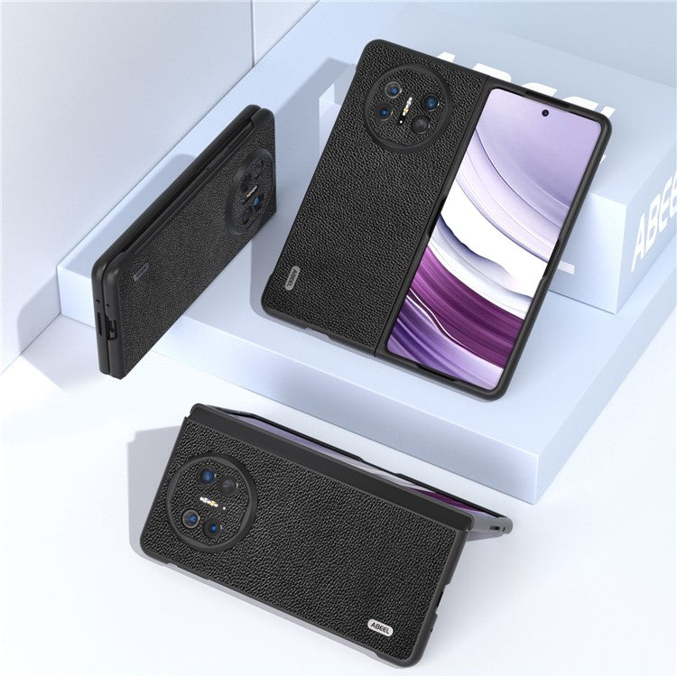 ABEEL For Huawei Mate X5 Case Litchi Texture Genuine Cow Leather+PC Cover - Black