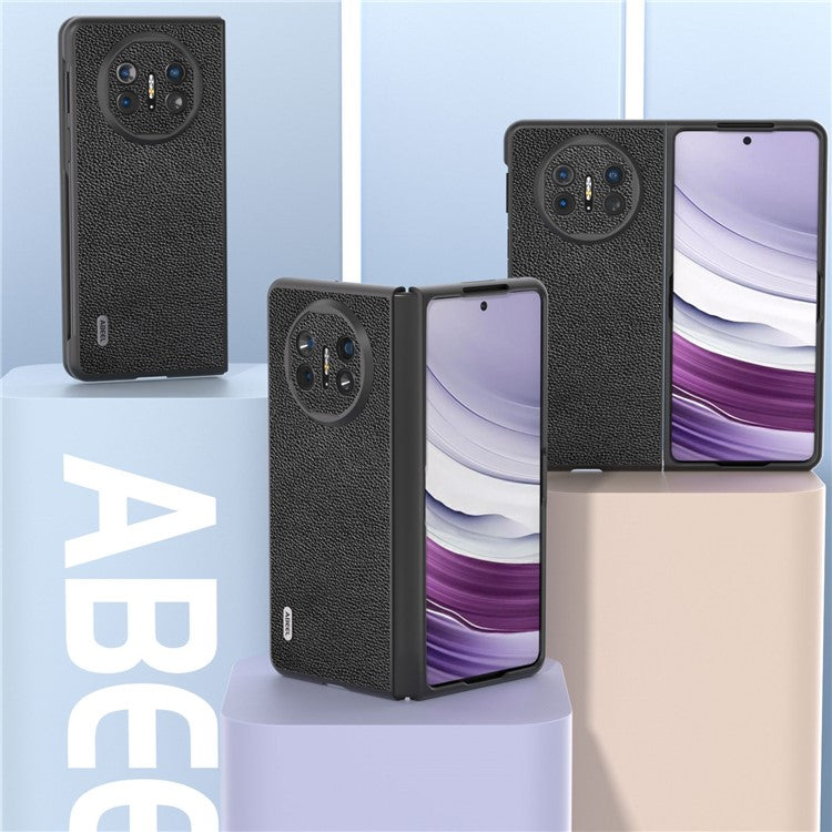ABEEL For Huawei Mate X5 Case Litchi Texture Genuine Cow Leather+PC Cover - Black