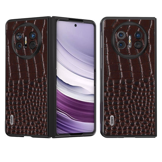 ABEEL For Huawei Mate X5 Case Genuine Cow Leather + PC Crocodile Texture Cover - Coffee
