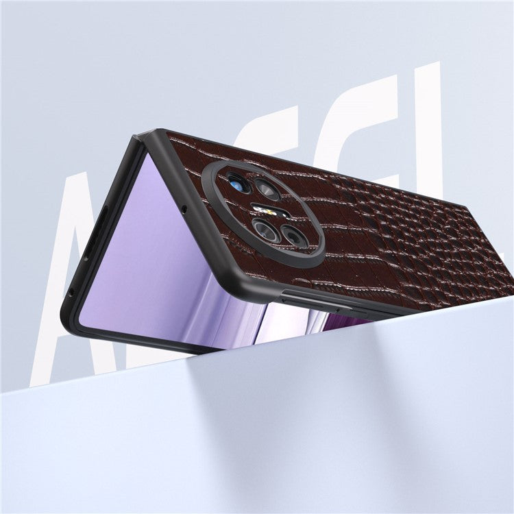 ABEEL For Huawei Mate X5 Case Genuine Cow Leather + PC Crocodile Texture Cover - Coffee