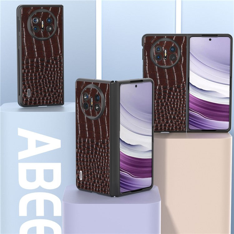 ABEEL For Huawei Mate X5 Case Genuine Cow Leather + PC Crocodile Texture Cover - Coffee