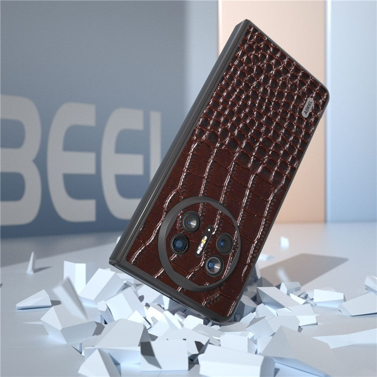 ABEEL For Huawei Mate X5 Case Genuine Cow Leather + PC Crocodile Texture Cover - Coffee