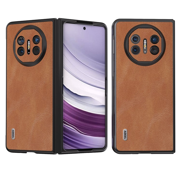 ABEEL For Huawei Mate X5 Case Cowhide Texture Leather + PC Phone Cover - Brown
