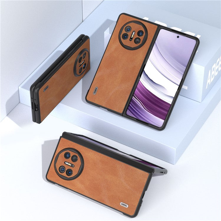 ABEEL For Huawei Mate X5 Case Cowhide Texture Leather + PC Phone Cover - Brown