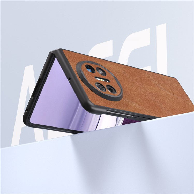 ABEEL For Huawei Mate X5 Case Cowhide Texture Leather + PC Phone Cover - Brown
