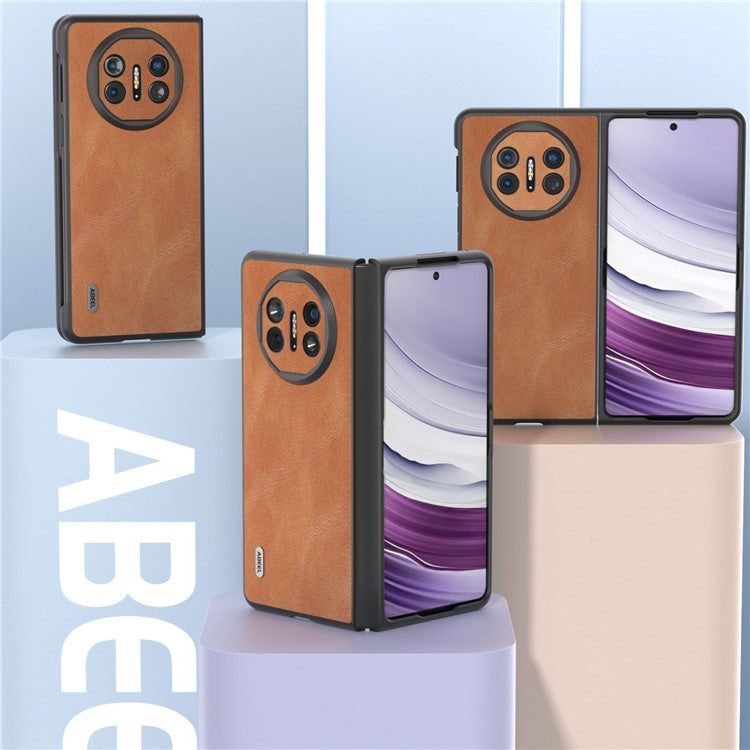 ABEEL For Huawei Mate X5 Case Cowhide Texture Leather + PC Phone Cover - Brown