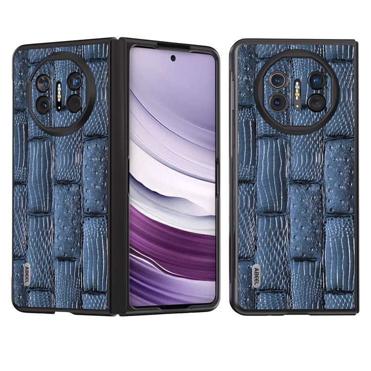 ABEEL For Huawei Mate X5 Case Mahjong Texture Genuine Cow Leather Back Phone Cover - Blue