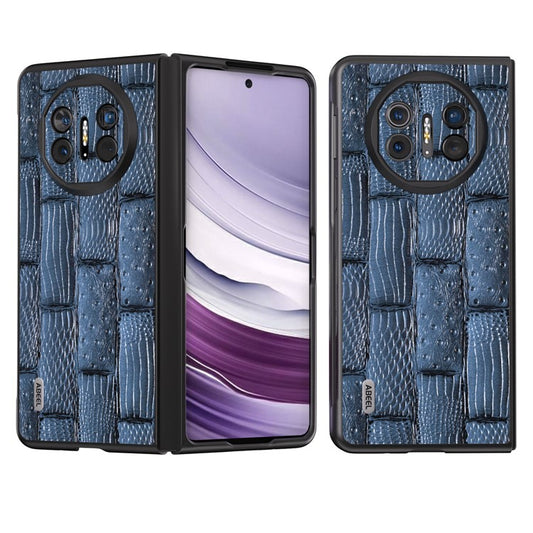ABEEL For Huawei Mate X5 Case Mahjong Texture Genuine Cow Leather Back Phone Cover - Blue