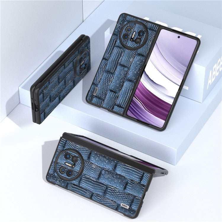 ABEEL For Huawei Mate X5 Case Mahjong Texture Genuine Cow Leather Back Phone Cover - Blue