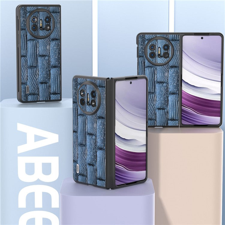 ABEEL For Huawei Mate X5 Case Mahjong Texture Genuine Cow Leather Back Phone Cover - Blue
