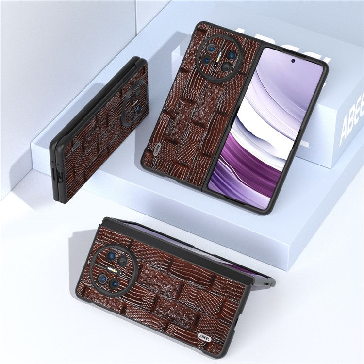 ABEEL For Huawei Mate X5 Case Mahjong Texture Genuine Cow Leather Back Phone Cover - Brown