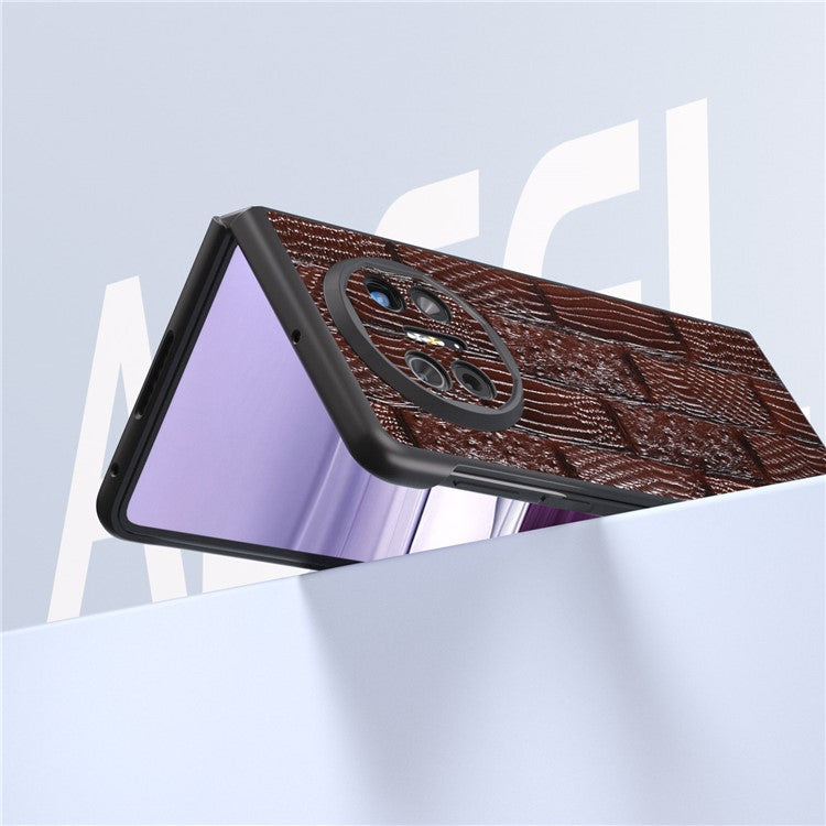 ABEEL For Huawei Mate X5 Case Mahjong Texture Genuine Cow Leather Back Phone Cover - Brown