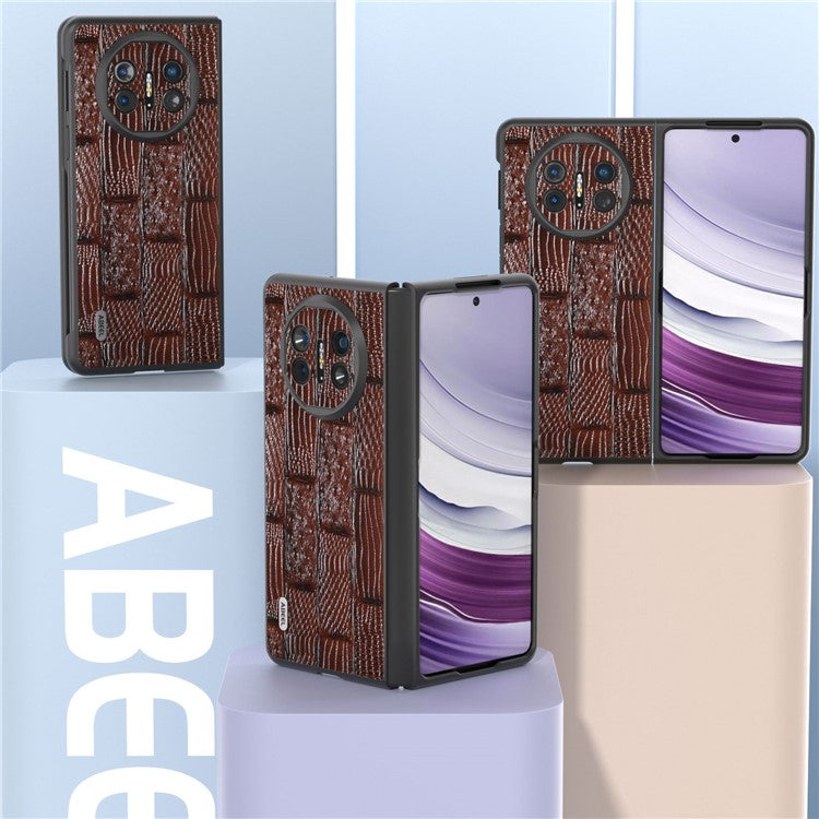 ABEEL For Huawei Mate X5 Case Mahjong Texture Genuine Cow Leather Back Phone Cover - Brown