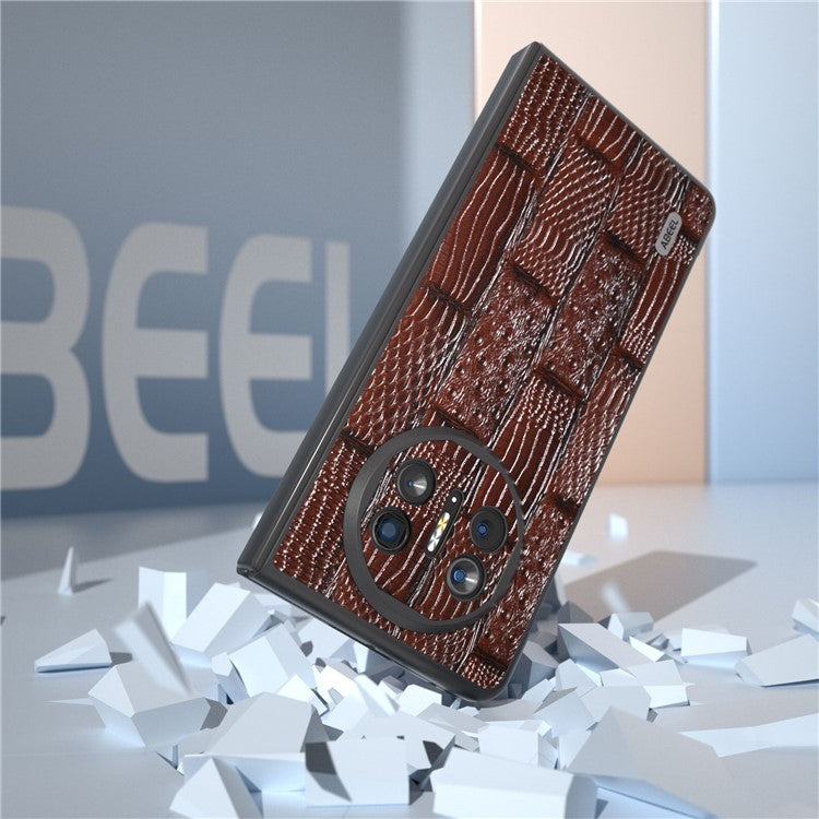 ABEEL For Huawei Mate X5 Case Mahjong Texture Genuine Cow Leather Back Phone Cover - Brown