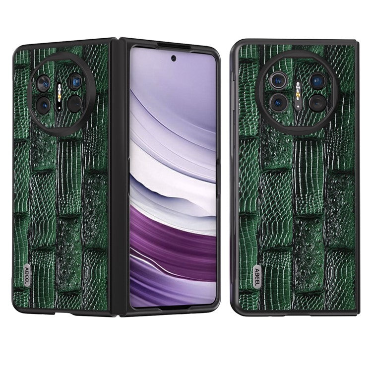 ABEEL For Huawei Mate X5 Case Mahjong Texture Genuine Cow Leather Back Phone Cover - Green