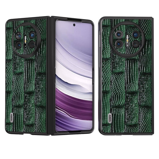 ABEEL For Huawei Mate X5 Case Mahjong Texture Genuine Cow Leather Back Phone Cover - Green