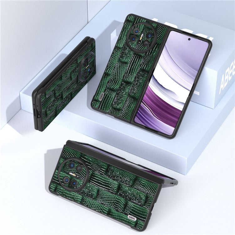 ABEEL For Huawei Mate X5 Case Mahjong Texture Genuine Cow Leather Back Phone Cover - Green
