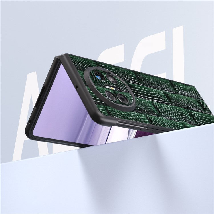 ABEEL For Huawei Mate X5 Case Mahjong Texture Genuine Cow Leather Back Phone Cover - Green