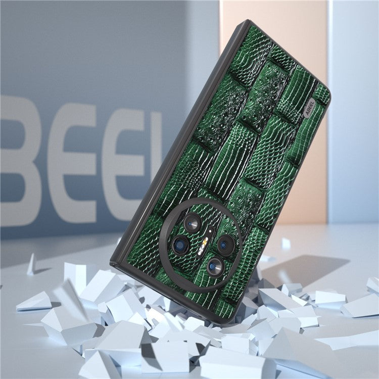 ABEEL For Huawei Mate X5 Case Mahjong Texture Genuine Cow Leather Back Phone Cover - Green