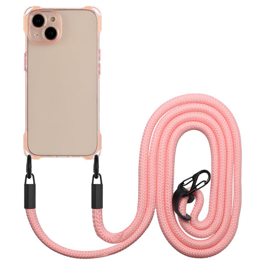 For iPhone 14 Plus Case Shockproof TPU Cell Phone Cover Shell with Hanging Rope - Pink