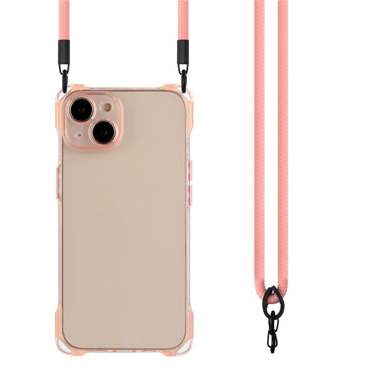 For iPhone 14 Plus Case Shockproof TPU Cell Phone Cover Shell with Hanging Rope - Pink