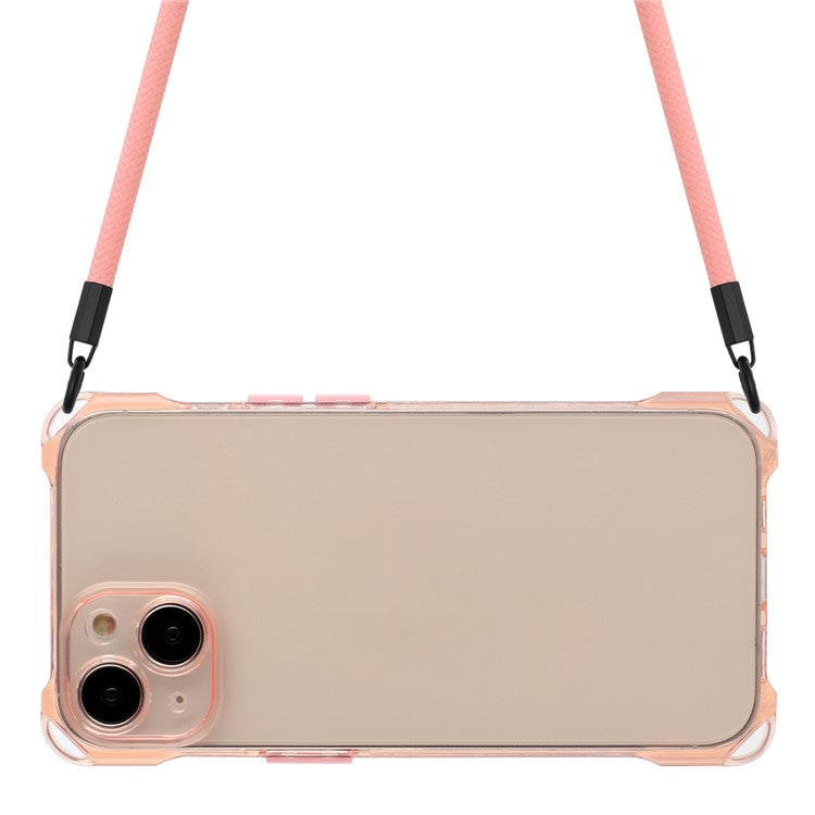 For iPhone 14 Plus Case Shockproof TPU Cell Phone Cover Shell with Hanging Rope - Pink