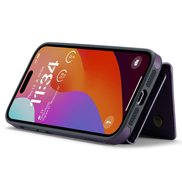 DG.MING M5 Series For iPhone 14 Pro Max Case PU+PC+TPU Detachable Wallet Phone Cover - Purple