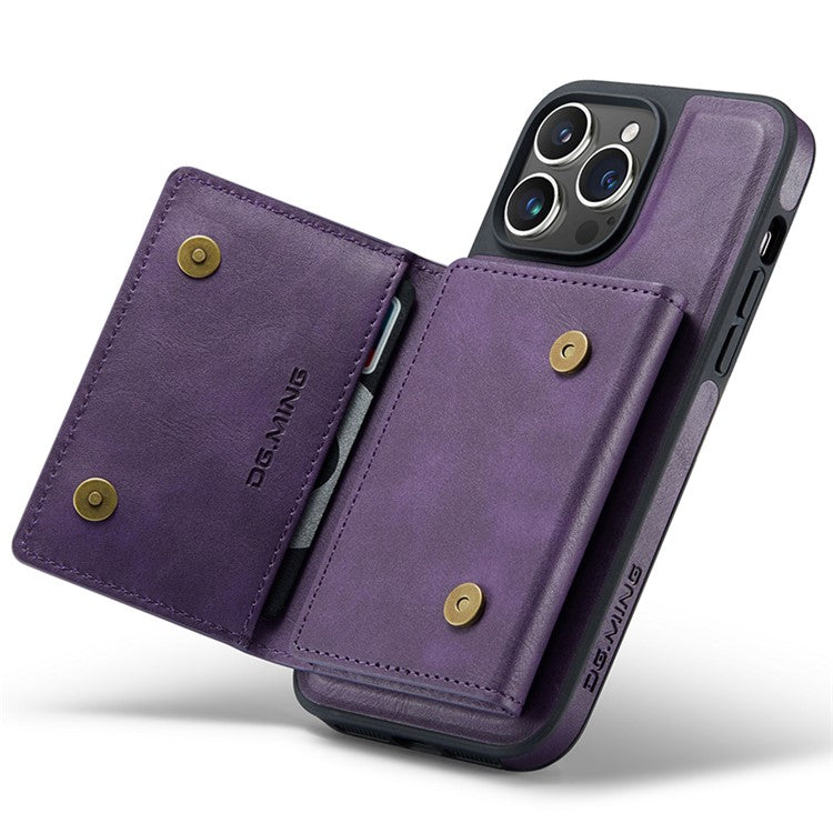 DG.MING M5 Series For iPhone 14 Pro Max Case PU+PC+TPU Detachable Wallet Phone Cover - Purple